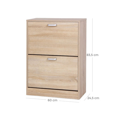 Rootz Shoe Cabinet - Shoe Cabinet With 2 Flaps - Adjustable Dividers - Shoe Storage Cabinet - Shoe Closet Furniture - Entryway - Chipboard - Melamine Coating - Oak - 60 x 83.5 x 24 cm (W x H x D)