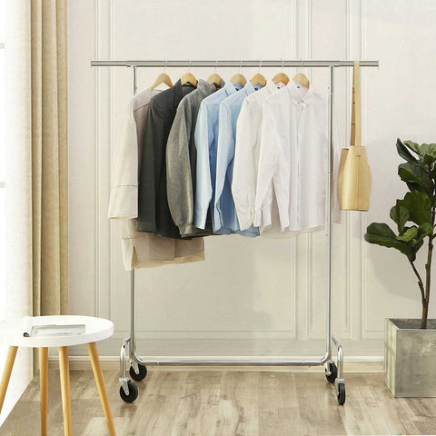 Rootz Clothes Rack - Heavy Duty Metal - Robust - Smooth Gliding - Practical - Space-saving - Storage Space - PP roll - Silver - 117 x 58.5 x 18 cm