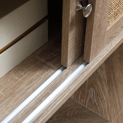 Rootz Couchtisch – Teetisch mit Schiebetüren – Wiener Weboptik mit offenen Schrankfächern – Wohnzimmer – Büro – Arbeitszimmer – Empfangszimmer – Natur – 120 cm x 50 cm x 42,5 cm