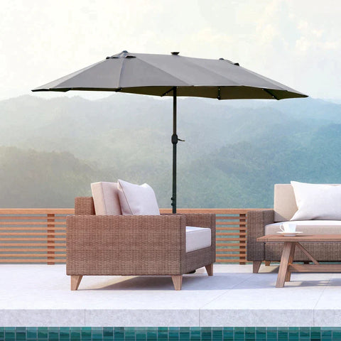 Rootz Double Sided Parasol - Parasol - Sun Umbrella - With LED Solar Lights - Dark Gray - 440 x 260 cm