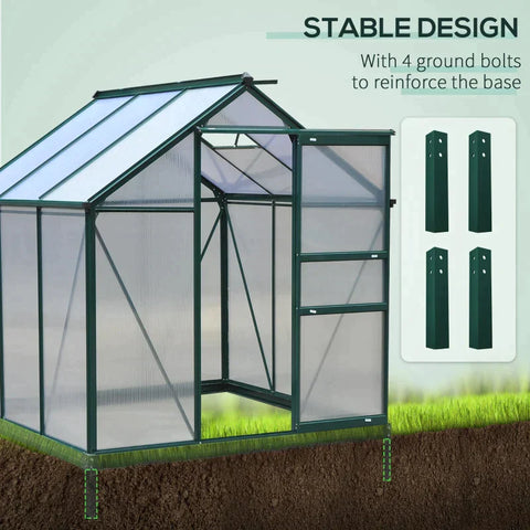 Rootz Greenhouse - Walk-in Mini Greenhouse - Met Dakraam - Schuifdeur - Aluminium/PC Board - Groen/Transparant - 190 x 192 x 201cm