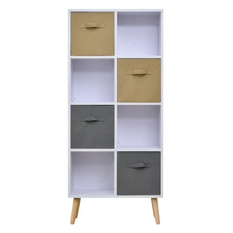 Rootz Bookshelf - Standing Shelf - Kitchen Cabinet - Chest Of Drawers - White + Brown + Grey - 54.5 x 24 x 122.5 cm