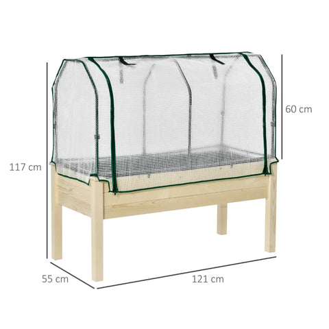 Rootz verhoogd bed - oprolbare foliehoes - natuurlijk houten frame - stoffen voering - afvoeropeningen - dennenhout - natuurlijk hout - 121 x 55 x 117 cm