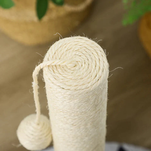 Rootz Scratching Post - With Play Ball - Compact Size - Robust Jute Rope - Light Gray + Beige - 35 x 35 x 62 cm
