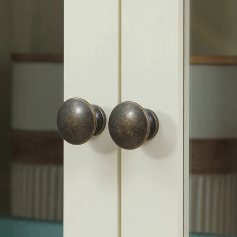 Rootz Kitchen Cabinet - Freestanding Kitchen Cupboard - 5-tier Storage Cabinet - 2 Cabinets - 2 Drawers - 2 Glass Doors With Window Bars - Creamy White - 76 cm x 40 cm x 182.5 cm