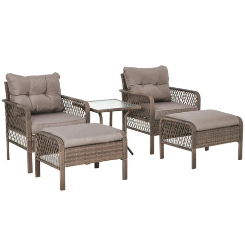 Rootz Rattan Garden Furniture - 5-Piece Rattan Lounge Set - Seating Set Sofa - With Stool Table - PE Rattan/Steel - Brown