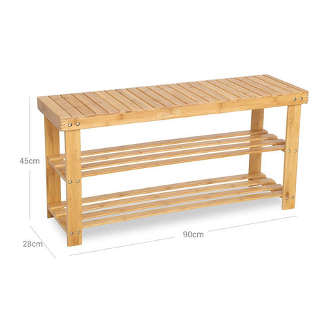 Rootz Shoe Rack - Bench With Bamboo Shoe Rack - Shoe Storage Bench - Entryway Shoe Bench - Shoe Organizer - Shoe Cabinet - Bamboo - 90 x 45 x 28 cm