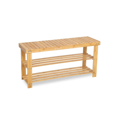 Rootz Shoe Rack - Bench With Bamboo Shoe Rack - Shoe Storage Bench - Entryway Shoe Bench - Shoe Organizer - Shoe Cabinet - Bamboo - 90 x 45 x 28 cm