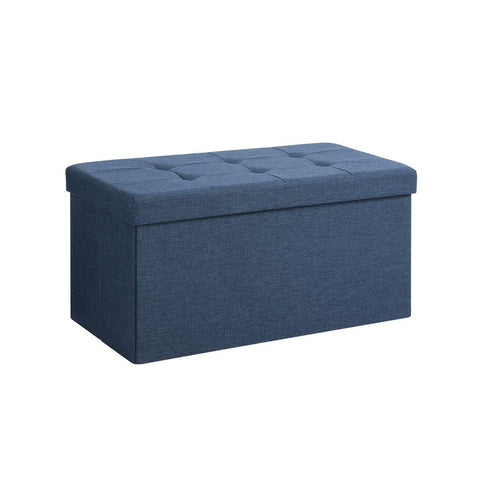 Rootz Bench With Storage Space - Seat Chest - Storage Bench - Ottoman With Storage - Hallway Storage Furniture - Entryway - Bedroom - Imitation Linen - MDF - Navy Blue - 76 x 38 x 38 cm (W x D x H)