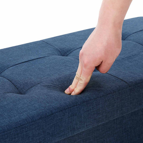 Rootz Bench With Storage Space - Seat Chest - Storage Bench - Ottoman With Storage - Hallway Storage Furniture - Entryway - Bedroom - Imitation Linen - MDF - Navy Blue - 76 x 38 x 38 cm (W x D x H)