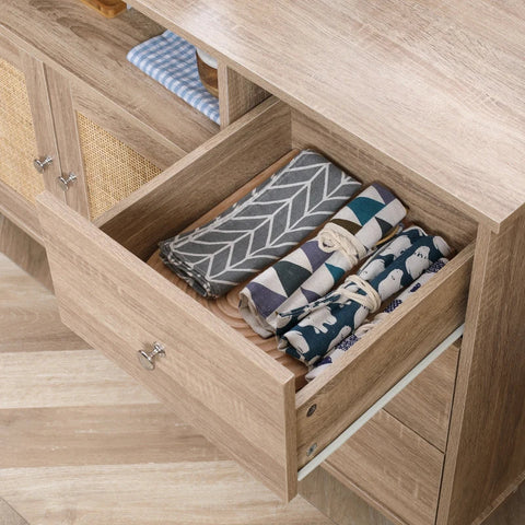 Rootz Sideboard mit Wiener Geflecht – Küchenschrank – 1 Schrank – 3 Schubladen – Natur – 110 cm x 40 cm x 76 cm