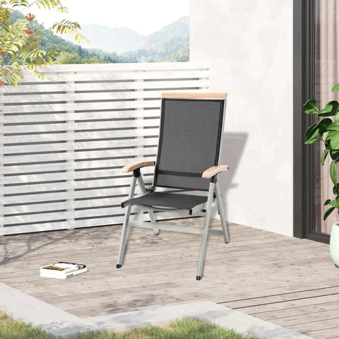 Rootz Lounge Chair – Gartenstuhl mit verstellbarer Rückenlehne – Alu + Netz – Schwarz + Silber – 61 x 64 x 112 cm