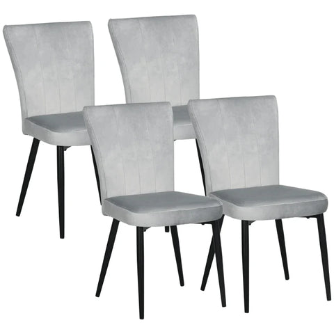 Rootz Set of 4 Dining Room Chairs - Accent Chairs - Kitchens and Dining Rooms - Chair Set - Velvet Look - Light Gray + Black - 46L x 65W x 87H cm