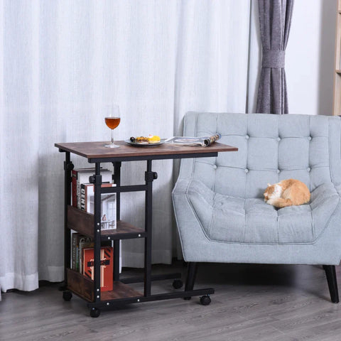 Rootz Side Table on Wheels - 4 Shelves - Height Adjustable - Coffee Table - E1 Chipboard - PP Plastic - Black - 80L x 40W x 72-82H cm