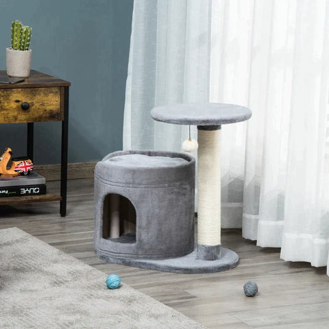 Rootz Krabpaal - Krabpaal Met Kattenhol - Speelbal - Kattenkrabpaal - Sisal Touw - Krabpalen - Grijs - 55 x 36 x 59 cm