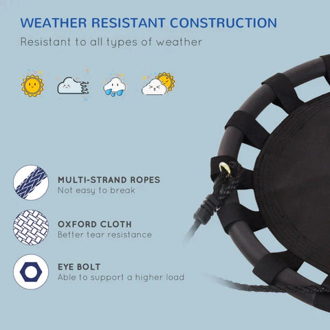 Rootz Nest Swing - Tree Swing - Children's Swing - Garden Swing - Baby Round Swing - Loadable Up To 100 Kg - Metal - Mesh Black - Ø60 cm