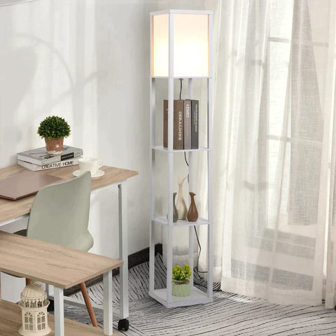 Rootz Floor Lamp - Standing Shelf - 3 Shelves - Interior Lighting - Living Room Lamp - White - 26 x 26 x 160 cm
