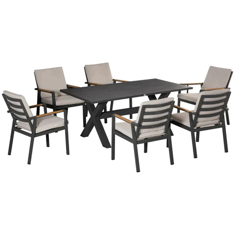 Rootz Garden Set - Patio Set - Of 6 Chairs And 1 Table - Aluminium/Plastic - Grey