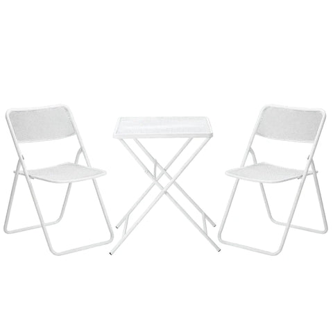 Rootz Bistro-Set – Garten-Sitzgruppe – Garten-Sitzgruppe – Garten-Bistro-Set – 1 Tisch, 2 klappbare Stühle – Weiß