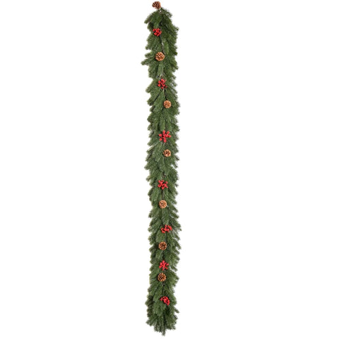 Rootz Kerstslinger - Adventskransen - Kerstdecoratie - Dennenappels - Rode Bessen - Groen - 190 cm x 12 cm x 8 cm