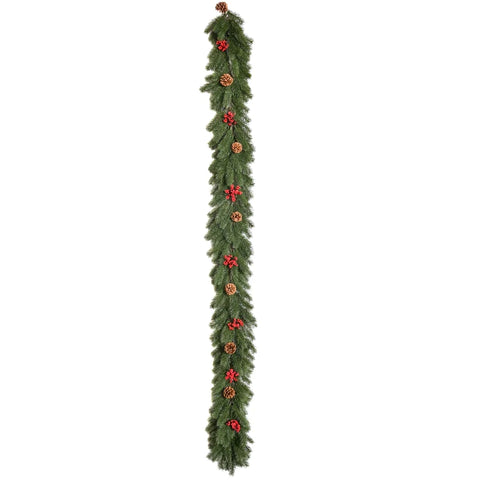 Rootz Christmas Garland - Advent Wreaths - Christmas Decoration - Pine Cones - Red Berries - Green - 190 cm x 12 cm x 8 cm