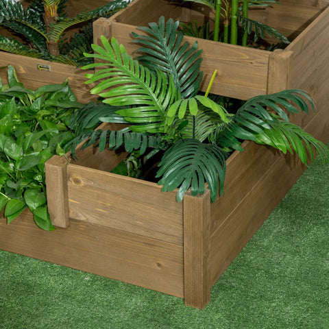 Rootz Raised Bed - 4 Planters On 3 Levels - Weather-resistant - Solid Wood - Natural - 122 cm x 122 cm x 51 cm