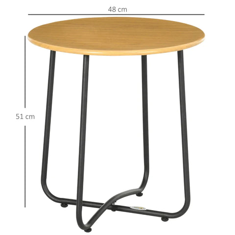 Rootz Balcony Table - Garden Table - Steel Table Top - Wood Look Finish - Black + Natural - 48 x 48 x 51 cm