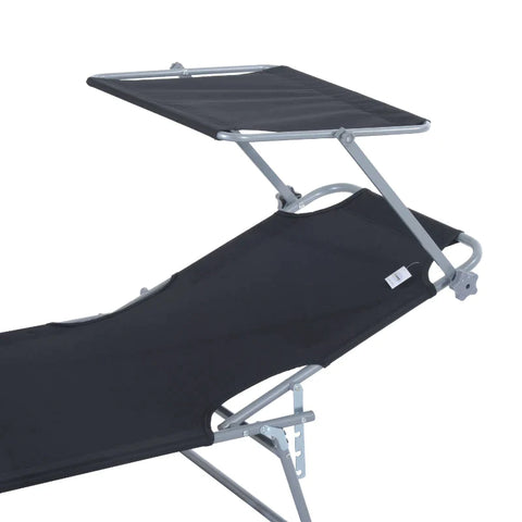 Rootz Sun Lounger - Garden Lounger - Lounger Beach - Foldable Sun Lounger - With Sun Protection - Black - 187 x 58 x 36 cm