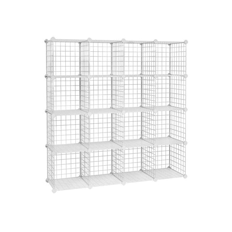 Rootz Shelf System With 16 Grid Cubes - Wardrobe With Plug-in Shelves - Cube Storage Organizer - Multi-tier Cube Shelf - Cube Wall Organizer - White - 123 x 31 x 123 cm (W x D x H)
