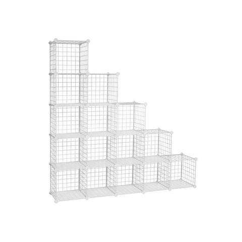 Rootz Shelf System With 16 Grid Cubes - Wardrobe With Plug-in Shelves - Cube Storage Organizer - Multi-tier Cube Shelf - Cube Wall Organizer - White - 123 x 31 x 123 cm (W x D x H)