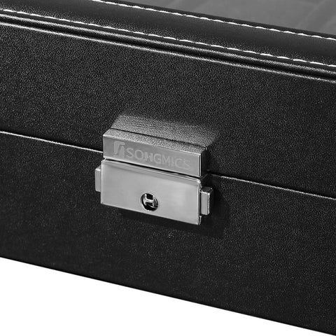 Rootz Horlogedoos - Elegante horlogedoos voor 12 horloges - Horlogeopbergdoos - Luxe horloge-organizer - Reishorlogekast - Horlogedoos met meerdere sleuven - MDF-platen - Zwart - 30 x 21 x 8,5 cm (L x B x H)