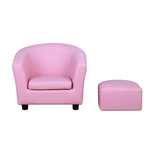 Rootz Kids Armchair - Mini Armchair - Children's Room Sofa - Children's Sofa - Children's Furniture - Armchair With Footstool - Pink