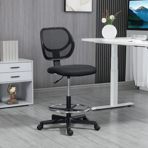 Rootz Drawing Chair With Footrest - Height-adjustable - Office Chair - Black - 59 cm x 61 cm x 113 cm