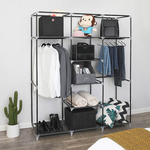 Rootz Fabric Cabinet - Folding Cabinet - Cloth Cabinet - Wardrobe Cabinet - Fabric Storage Cabinet - Closet Cabinet - Fabric Organizer Cabinet - Portable Fabric Cabinet - Fabric Wardrobe - Cloth Storage Cabinet - Black - 150 x 175 x 45 cm