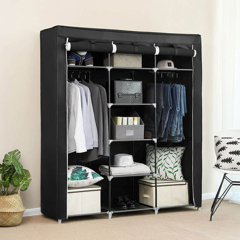 Rootz Fabric Cabinet - Folding Cabinet - Cloth Cabinet - Wardrobe Cabinet - Fabric Storage Cabinet - Closet Cabinet - Fabric Organizer Cabinet - Portable Fabric Cabinet - Fabric Wardrobe - Cloth Storage Cabinet - Black - 150 x 175 x 45 cm