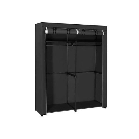 Rootz Wardrobe - Fabric Wardrobe - Foldable Wardrobe - With 2 Clothes Rails - Fabric Wardrobe Storage - Textile Storage - Non-woven Fabric - Metal Tubes - Black - 140 x 43 x 174 cm (L x W x H)