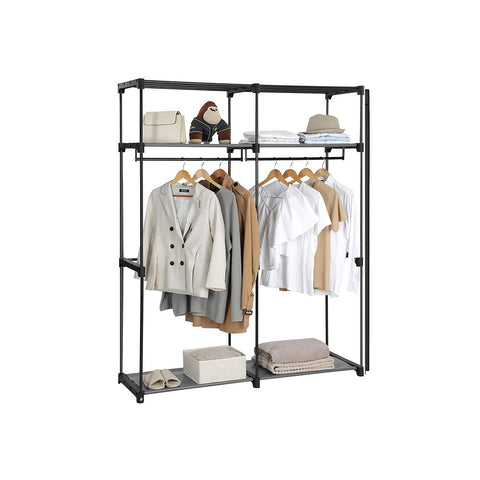 Rootz Wardrobe - Fabric Wardrobe - Foldable Wardrobe - With 2 Clothes Rails - Fabric Wardrobe Storage - Textile Storage - Non-woven Fabric - Metal Tubes - Black - 140 x 43 x 174 cm (L x W x H)