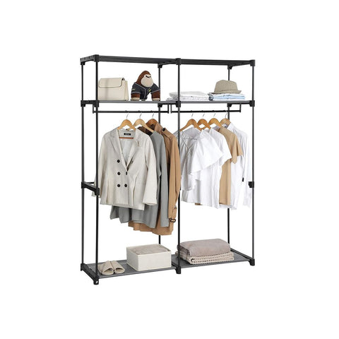 Rootz Wardrobe - Fabric Wardrobe - Foldable Wardrobe - With 2 Clothes Rails - Fabric Wardrobe Storage - Textile Storage - Non-woven Fabric - Metal Tubes - Gray - 140 x 43 x 174 cm (L x W x H)