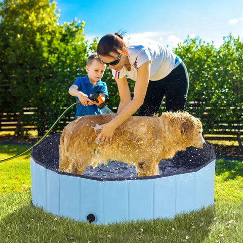 Rootz Haustier-Schwimmbecken – Hundebecken – Planschbecken – Schwimmbecken – Hundebad – faltbar – PVC+ Holz – Blau