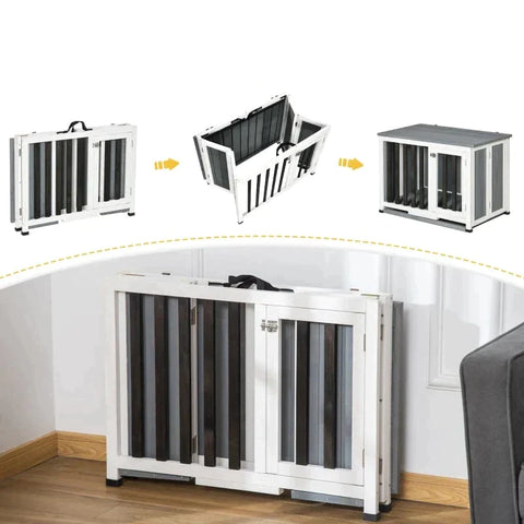 Rootz Hondenkennel - Houten Hondenhok - Hondenhok - Hondenkooi - Knaagdierhuis - Transportbox - Transportkooi - Met Venster - Grijs - 84,5 x 51,4 x 61 cm