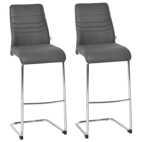 Rootz Chair - Bistro Chairs - Set Of 2 Bar Stools - Kitchen Stools - Metal Stools With Backrest - Faux Leather - Grey - 40x51x110 cm
