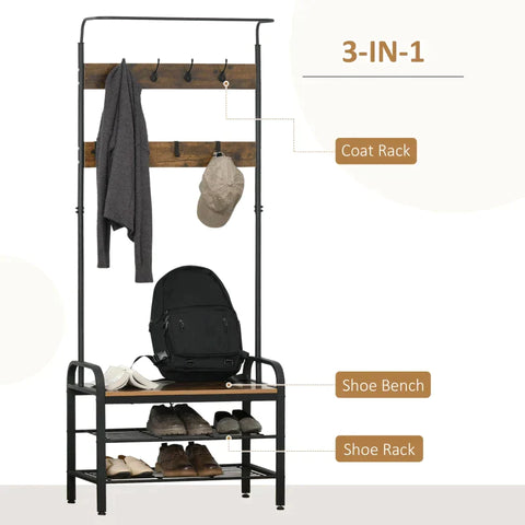 Rootz Coat Rack - Shoe Rack - Clothes Rack - Hall Tree - 72 x 34 x 185 cm