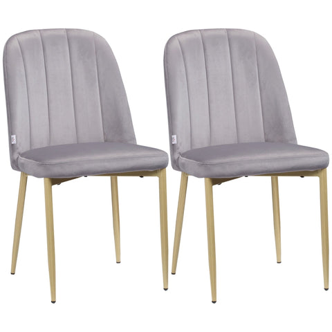 Rootz Set Of 2 Chairs - Dining Chairs - Accent Chairs - Casual Chairs - Dressing Table Chairs - Retro Design - Gray + Gold - 48 cm x 59 cm x 89 cm
