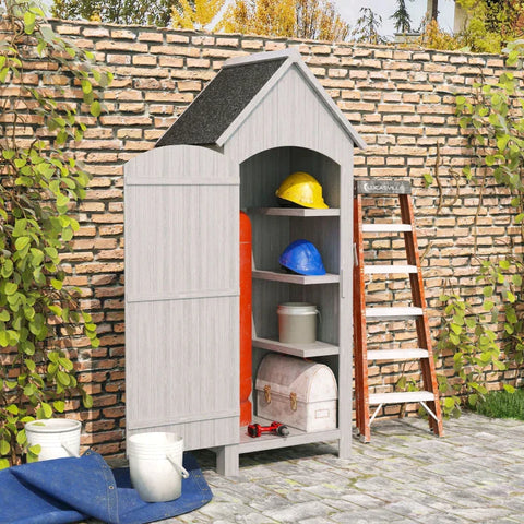 Rootz Garden Cabinet - Wooden Garden Cabinet - Tool Shed - Garden Shed - Tool Cabinet - Wooden Hut - Gable Roof - Grey - 77.5 x 54.2 x 179.5 cm