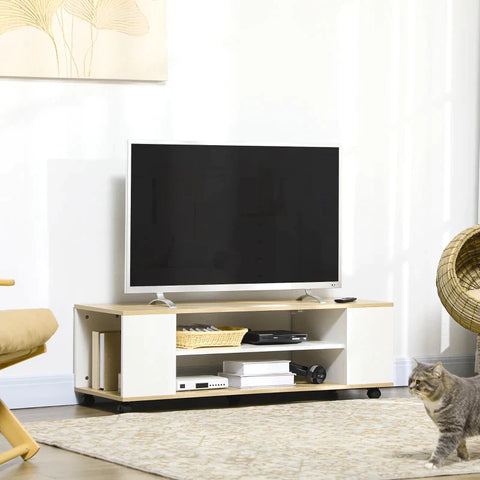 Rootz TV-meubel - TV-standaard - Zwevend ontwerp of staand - Voor TV's tot 55'' - Spaanplaat - Wit + Hout - 120 x 40 x 38,5 cm