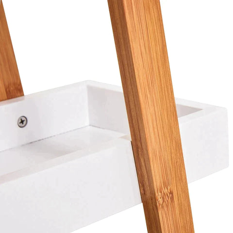 Rootz Bathroom Shelf - Bath Shelf - 3 Tier Stair Shelf - Ladder Shelf - Shelf - Bamboo - White - 30 x 18 x 81 cm