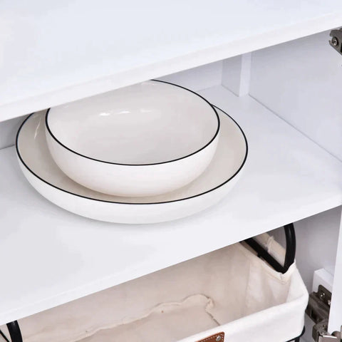 Rootz Kitchen Cabinet - Buffet Display Cabinet - 3-Layer - Glass Door - MDF - White - 80 x 28 x 84 cm