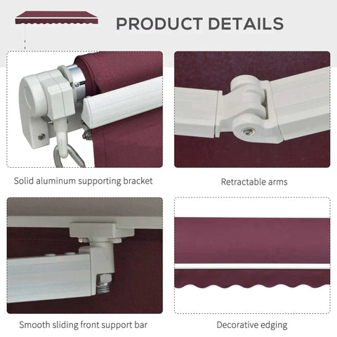 Rootz Awning - Manual Retractable Awning - Folding Awning - Aluminum - Red - 2.95 mx 2.5 m