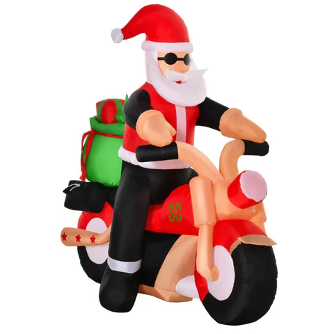 Rootz Inflatable Santa Claus - on a Motorcycle - 150cm LED with Blower - Christmas Party - Christmas Decoration - Polyester - White + Red + Green - 153 x 55 x 150cm