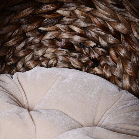 Rootz Water Hyacinth Cat Basket with Cushion - Cat Bed - Cat House - Pet Bed - Brown + Beige - 50cm x 42cm x 60cm